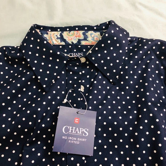 Chaps Navy Blue with White Polka Dots Button Up - Picture 8 of 8
